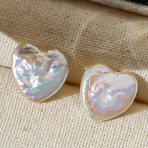 Freshwater Pearl Heart Studs